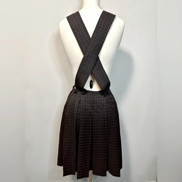 Alice’s Pig Brown Checked Pleated Skirt with Detachable Straps Size 2 - Picture 2 of 5